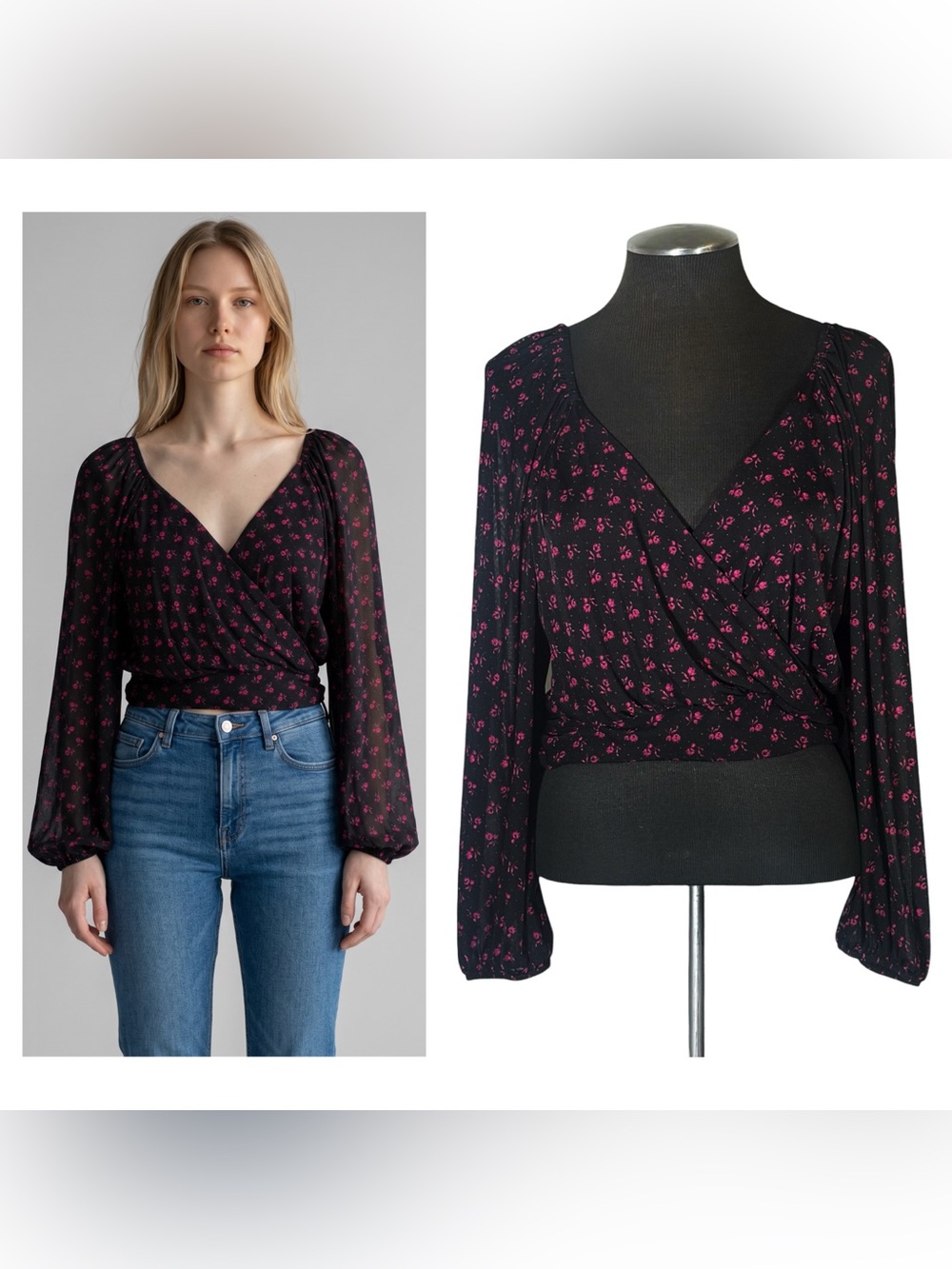 Free People – Sweetie Pie Mesh Long Sleeve Wrap Crop Top – Small